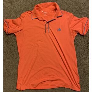 Adidas Polo 1/4 Button Up Neon Orange Short Sleeve Shirt Mens Size M